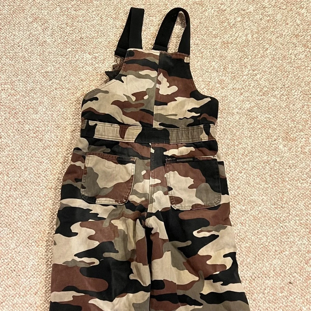 Walls Blizzard Pruf Ski Pants Kids 12/14 Brown Camo Bib Insulated Snow Winter